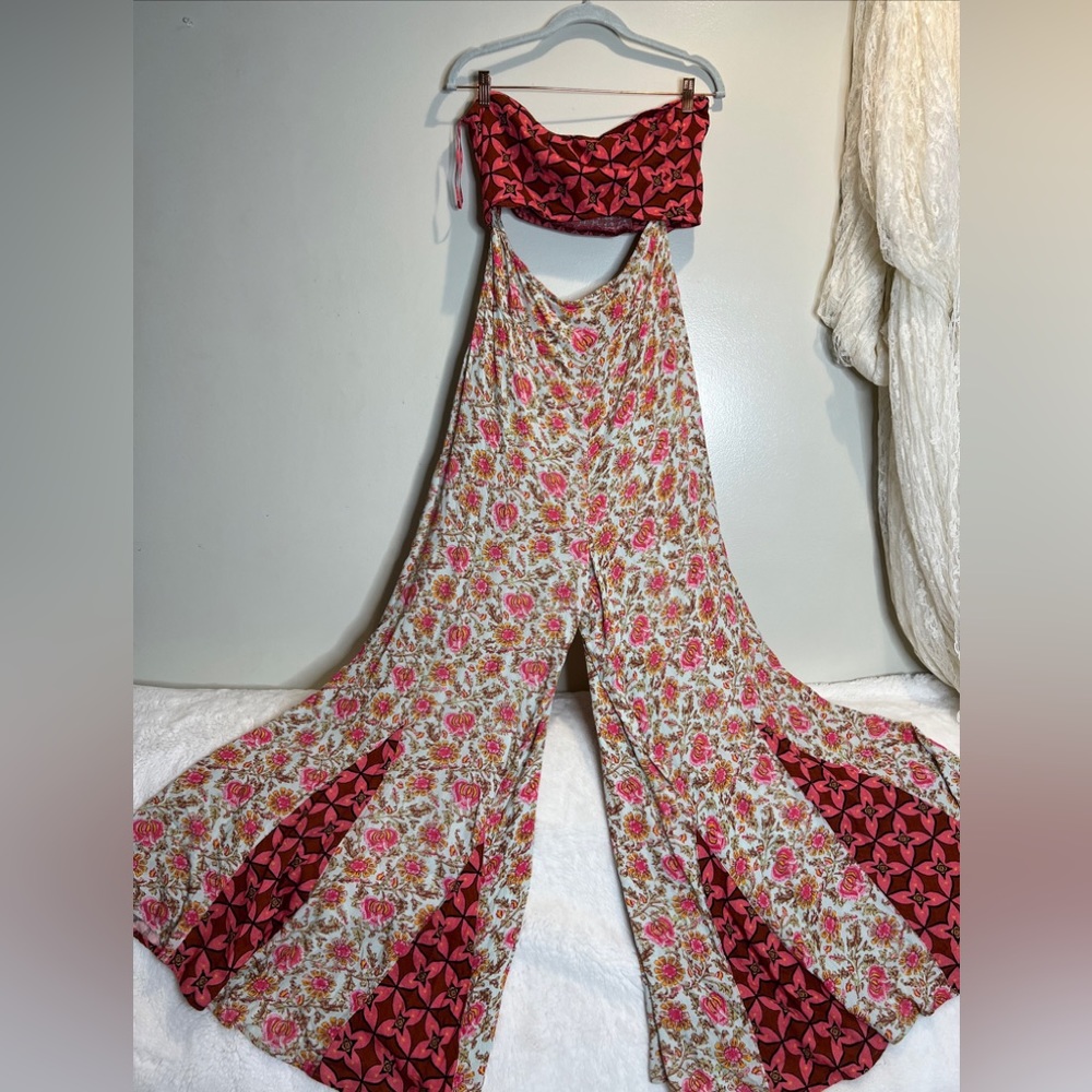 Free People Juliet Cutouts Strapless Wide Leg Jumpsuit M - Picture 4 of 7